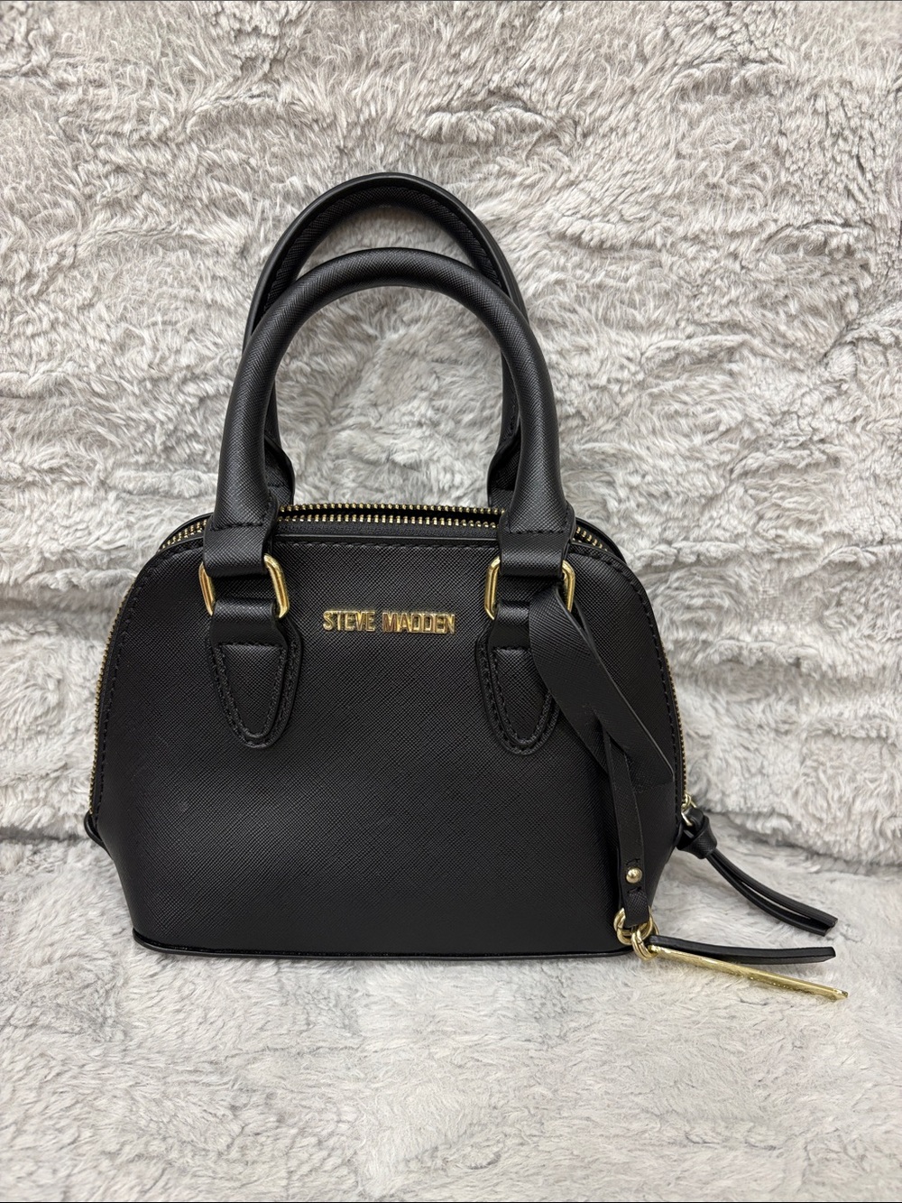Steve Madden Black Dome Satchel with Gold Hardware